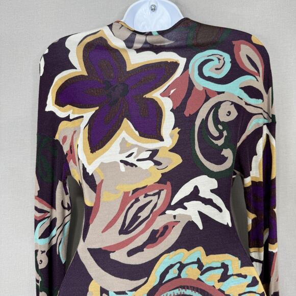 M Missoni Dress Womens Medium Purple Floral Abstract Ruched Faux Wrap Cocktail - Picture 7 of 16